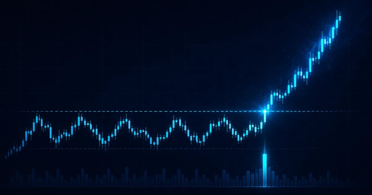 Price breaking above a well defined resistance level on strong volume